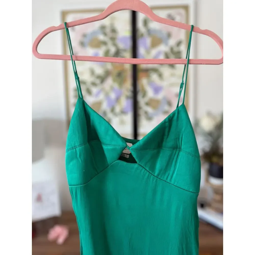 Saylor Ashlee Cut-Out High Slit Satin Midi Dress Glam Femme Green Womens Size XL